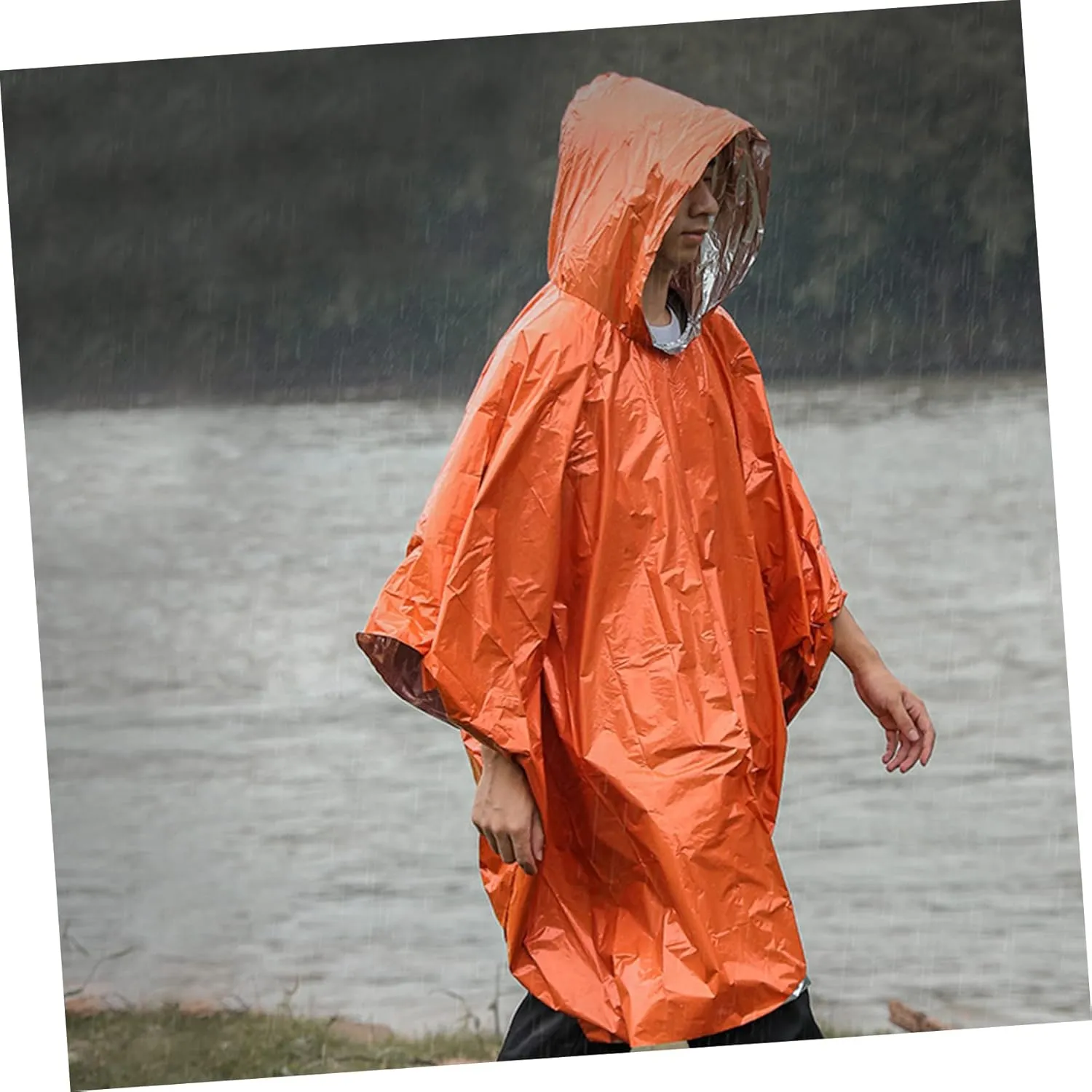 Kisangel 2pcs Emergency Warm Raincoat Poncho Raincoat Safety Overalls Coverall Ponchos rain Adult Hooded rain