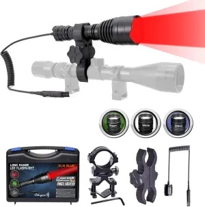 KL41Plus Hunting Flashlight Kit with Red Green IR850 White Interchangeable Modules, Long Range Scope Mount Predator Light with Remote Pressure Switch for Coyote Hog Varmint Night Hunt