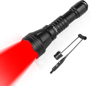 KL52 Red Light Flashlight for Night Hunting Zoomable Long Range 375 Yards Red Lens Spotlight with Stepless Dimming Remote Pressure Switch for Coyote Hog Varmint Predator Hunting