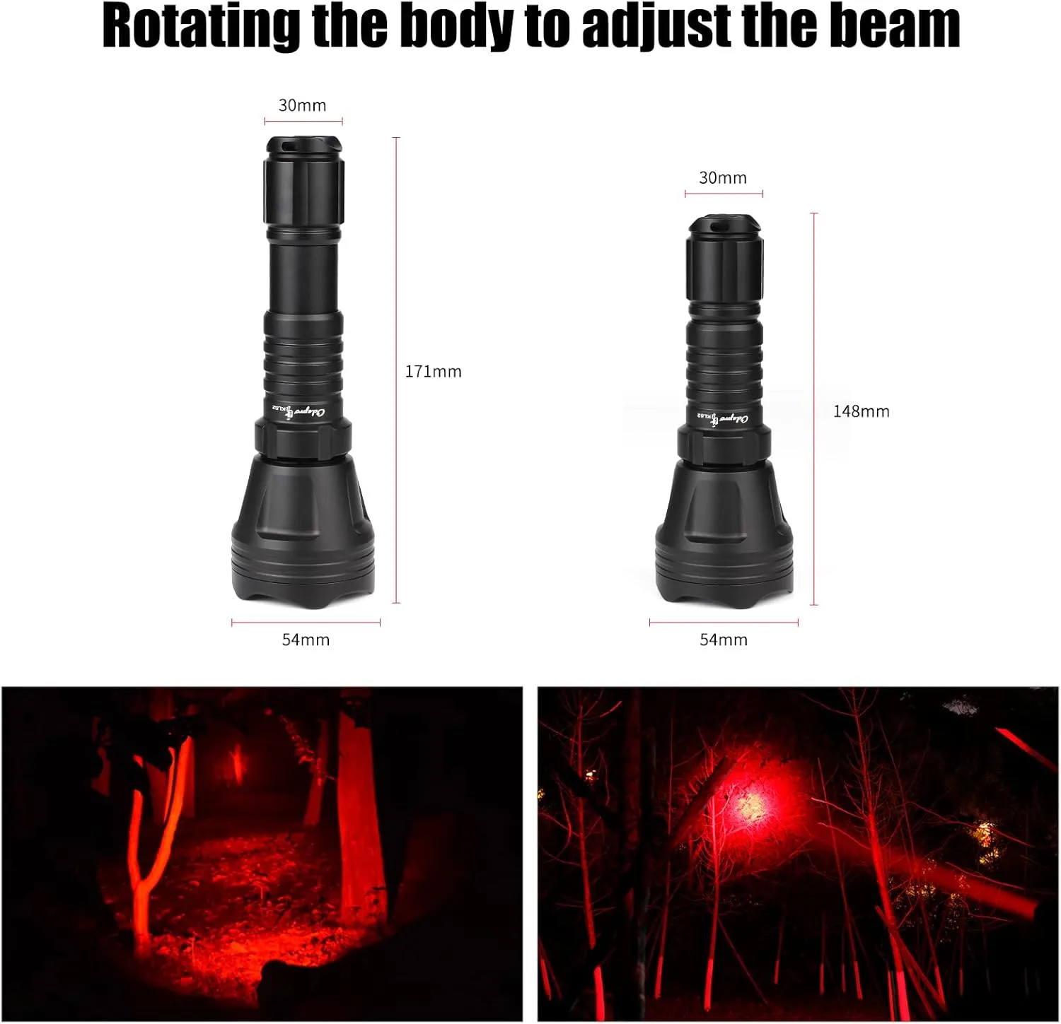 KL52 Red Light Flashlight for Night Hunting Zoomable Long Range 375 Yards Red Lens Spotlight with Stepless Dimming Remote Pressure Switch for Coyote Hog Varmint Predator Hunting