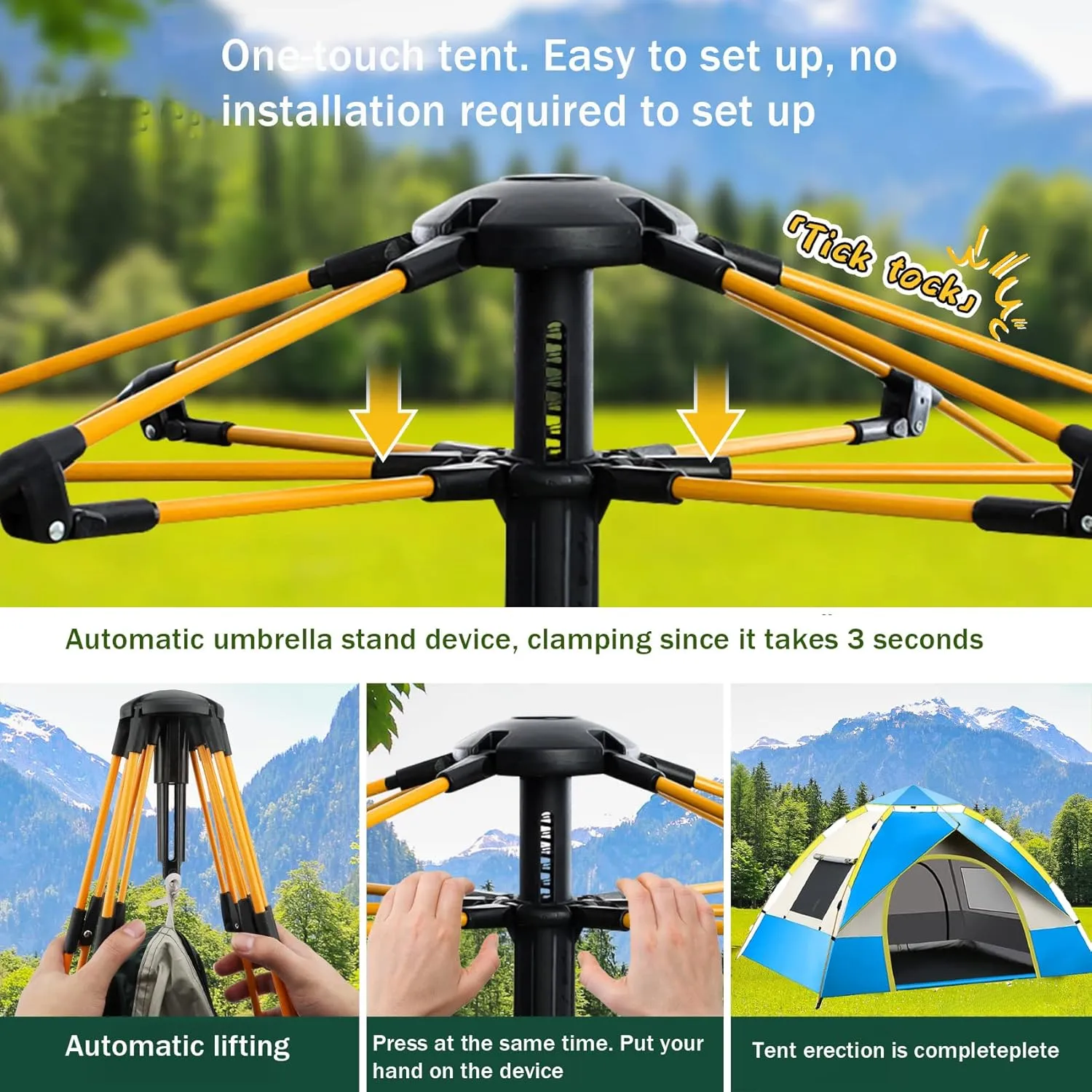 KOMCLUB Camping Tent 1/2/3 Person Tents for Family Camp Tent Waterproof Windproof Outdoor for Backpacking Hiking Easy Setup with Storage Bag,8 Ground ding,4 Windproof Rope