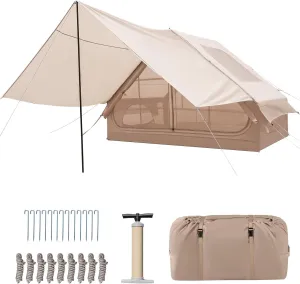 KOTEK Inflatable Tents for Camping, 4-6 Person Air Glamping Tent with Pump, Detachable Porch, Zippered Doors & Double-Layer Mesh Windows, Easy Setup Blow Up Tent for 4 Seasons
