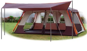 KTT Extra Large Tent 12 Person(A),Awning Family Cabin Tents,2 Rooms,3 Doors and 3 Windows with Mesh,Straight Wall,Waterproof,Double Layer,Big Tent for Outdoor,Picnic,Camping,Family Gathering。