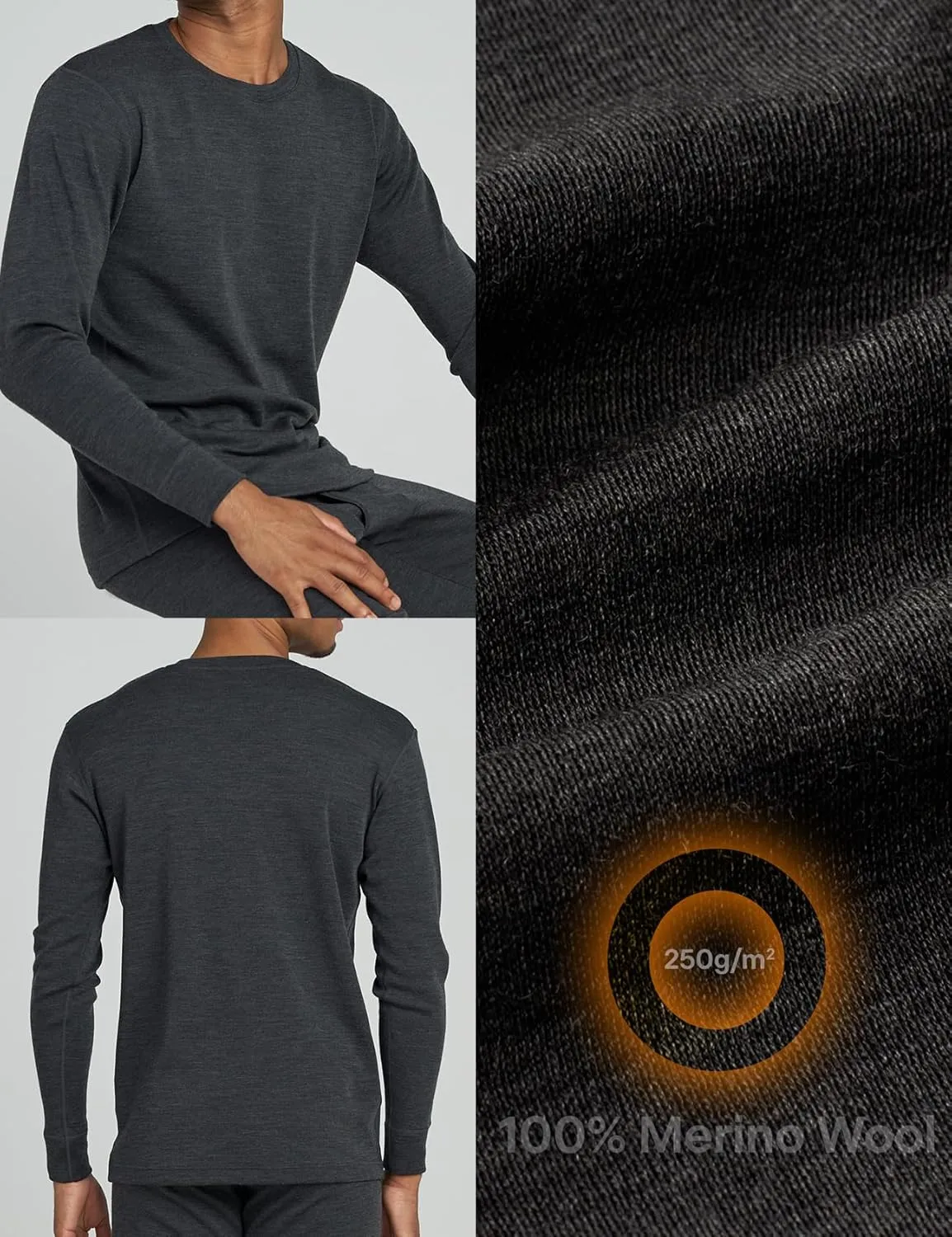 LAPASA Men 100% Merino Wool Shirt Base Layer Lightweight Midweight Thermal Top Long Sleeve Hunting Undershirt Warm Long John