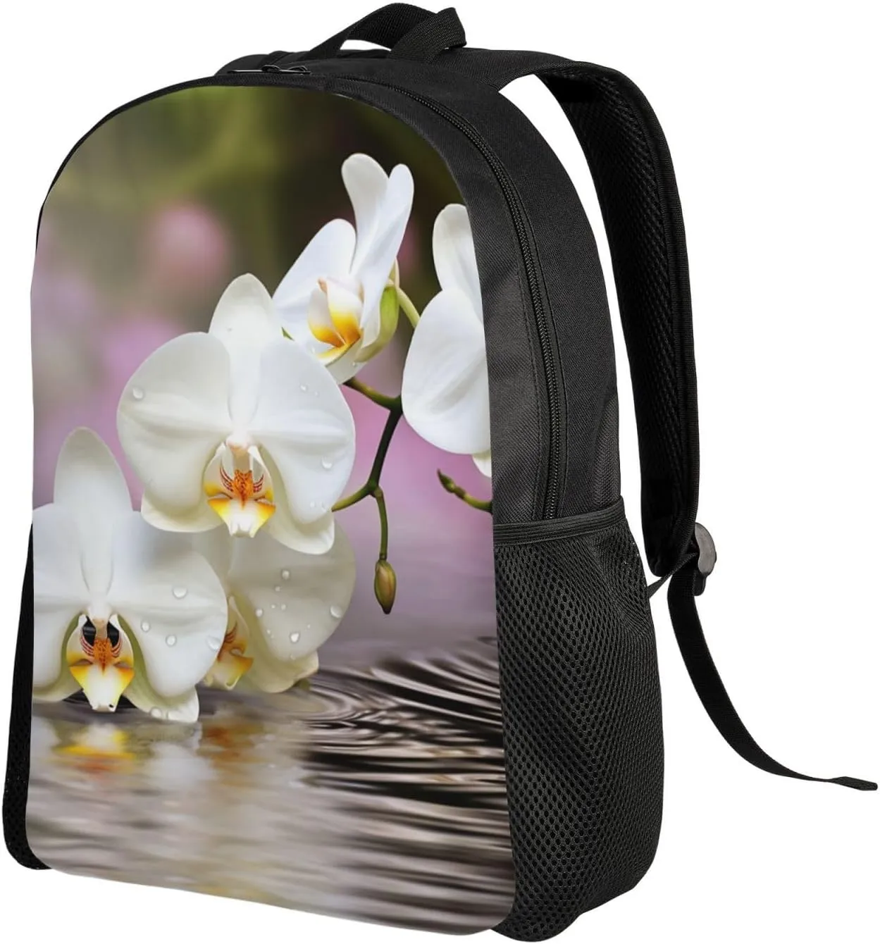 Laptop Backpack for Women Men Carry-on Backpack White Orchid in The Pond Daypack Lightweight Travel Shoulder Bags