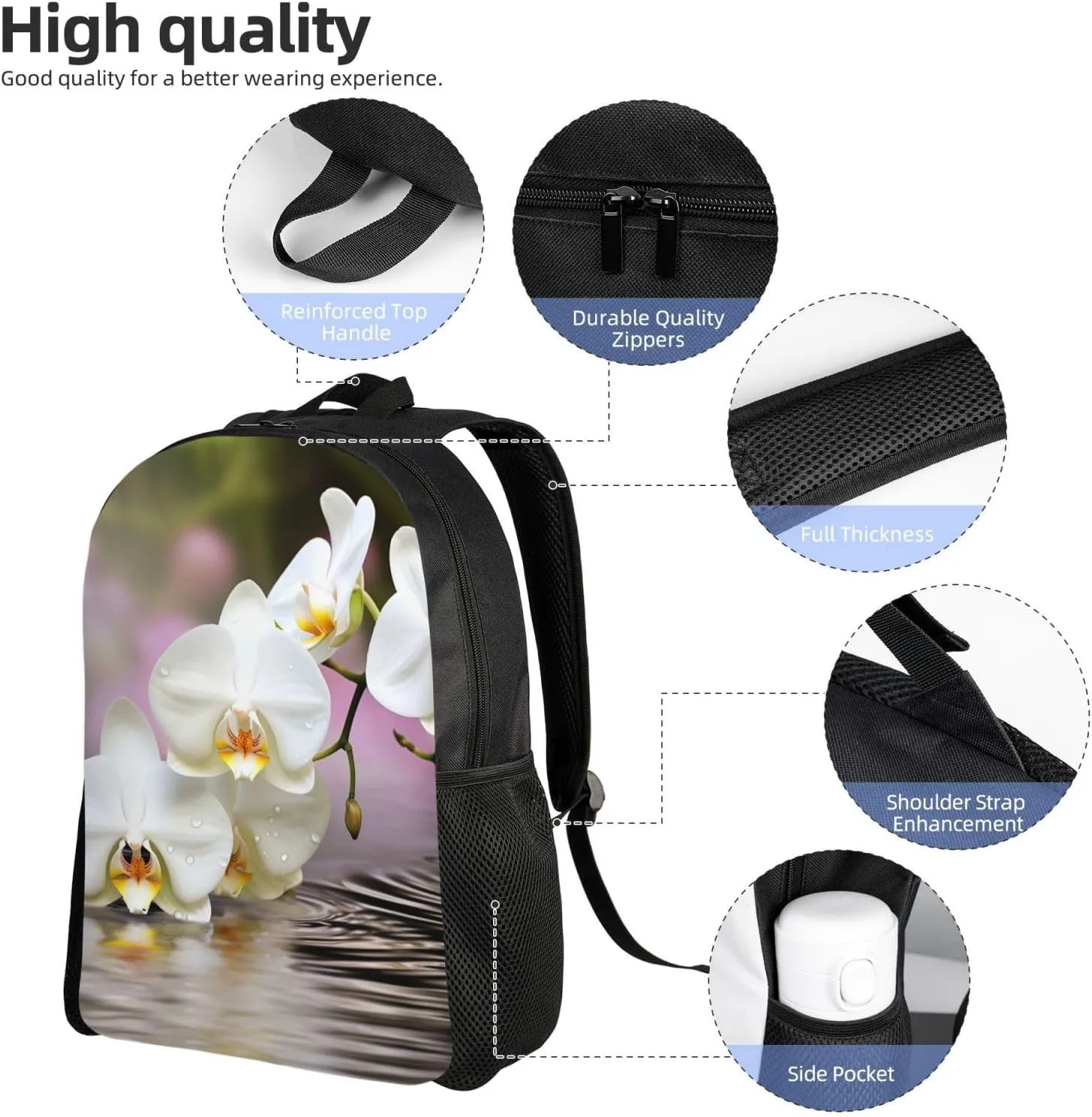 Laptop Backpack for Women Men Carry-on Backpack White Orchid in The Pond Daypack Lightweight Travel Shoulder Bags