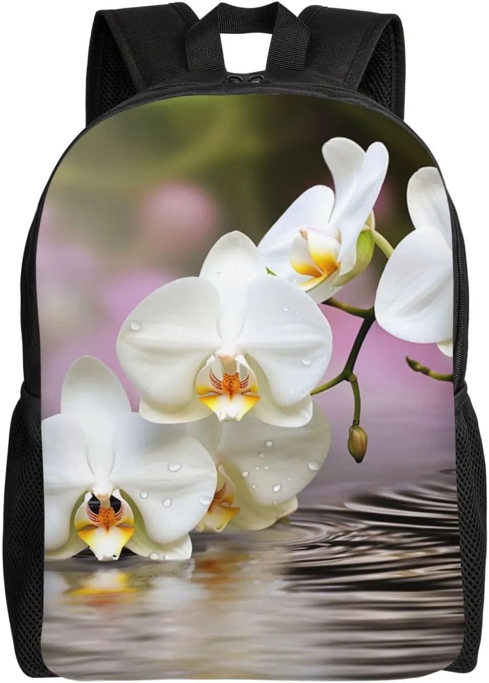 Laptop Backpack for Women Men Carry-on Backpack White Orchid in The Pond Daypack Lightweight Travel Shoulder Bags