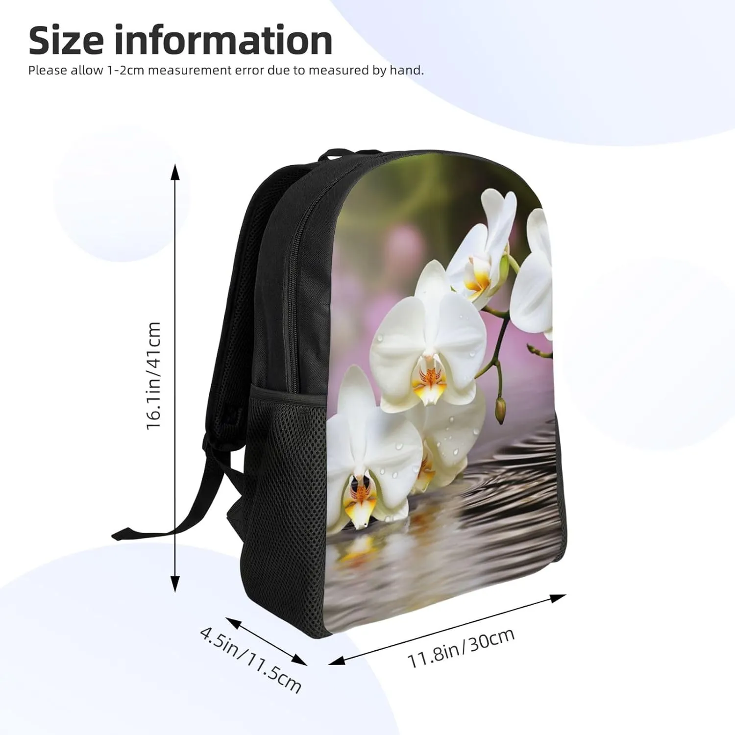 Laptop Backpack for Women Men Carry-on Backpack White Orchid in The Pond Daypack Lightweight Travel Shoulder Bags