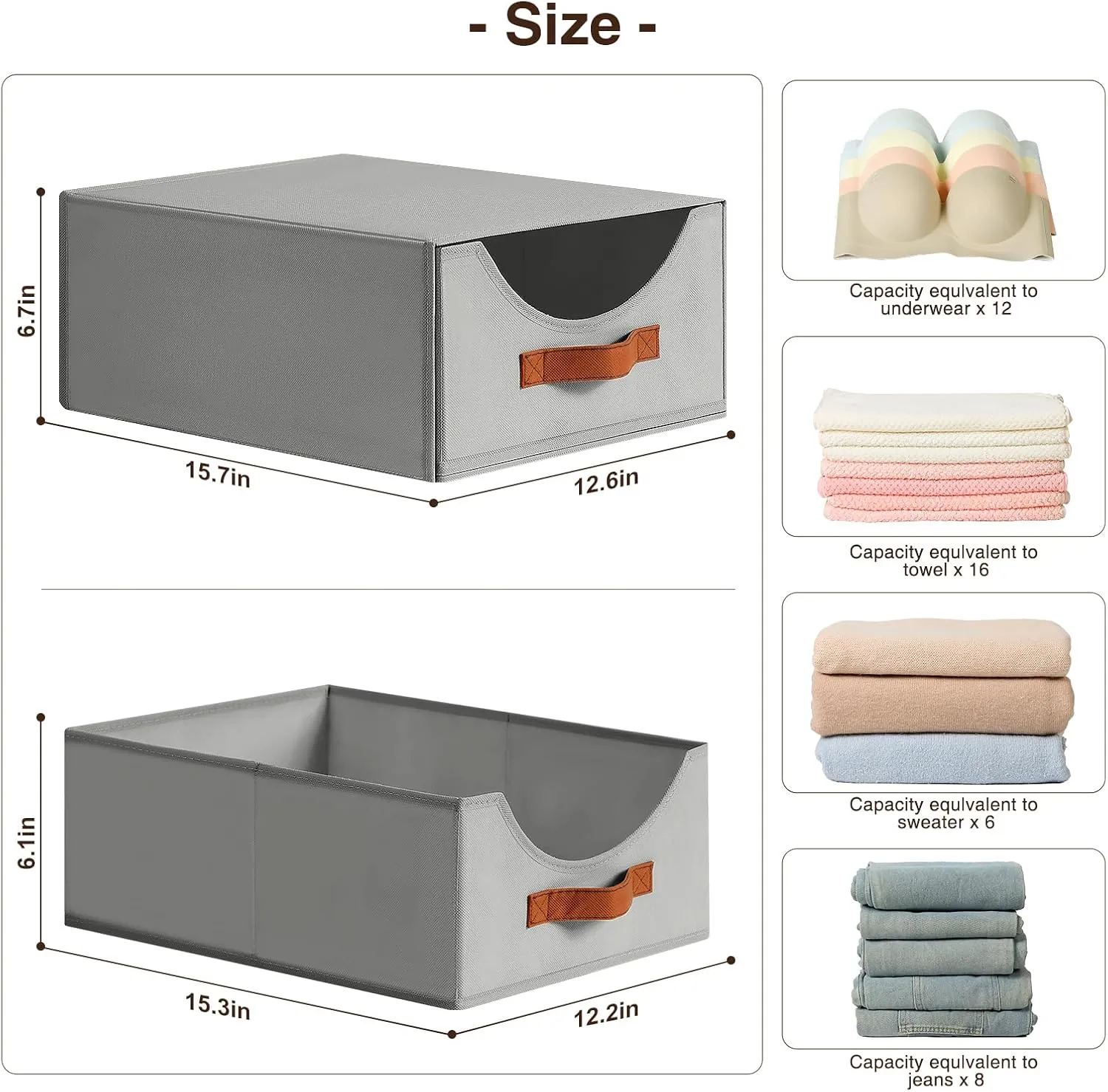 Large Closet Storage Bins with Drawer, Fabric Bins for Organization, Collapsible Storage Drawers Organizer for Bedroom, Living Room, 4 Pack, Grey
