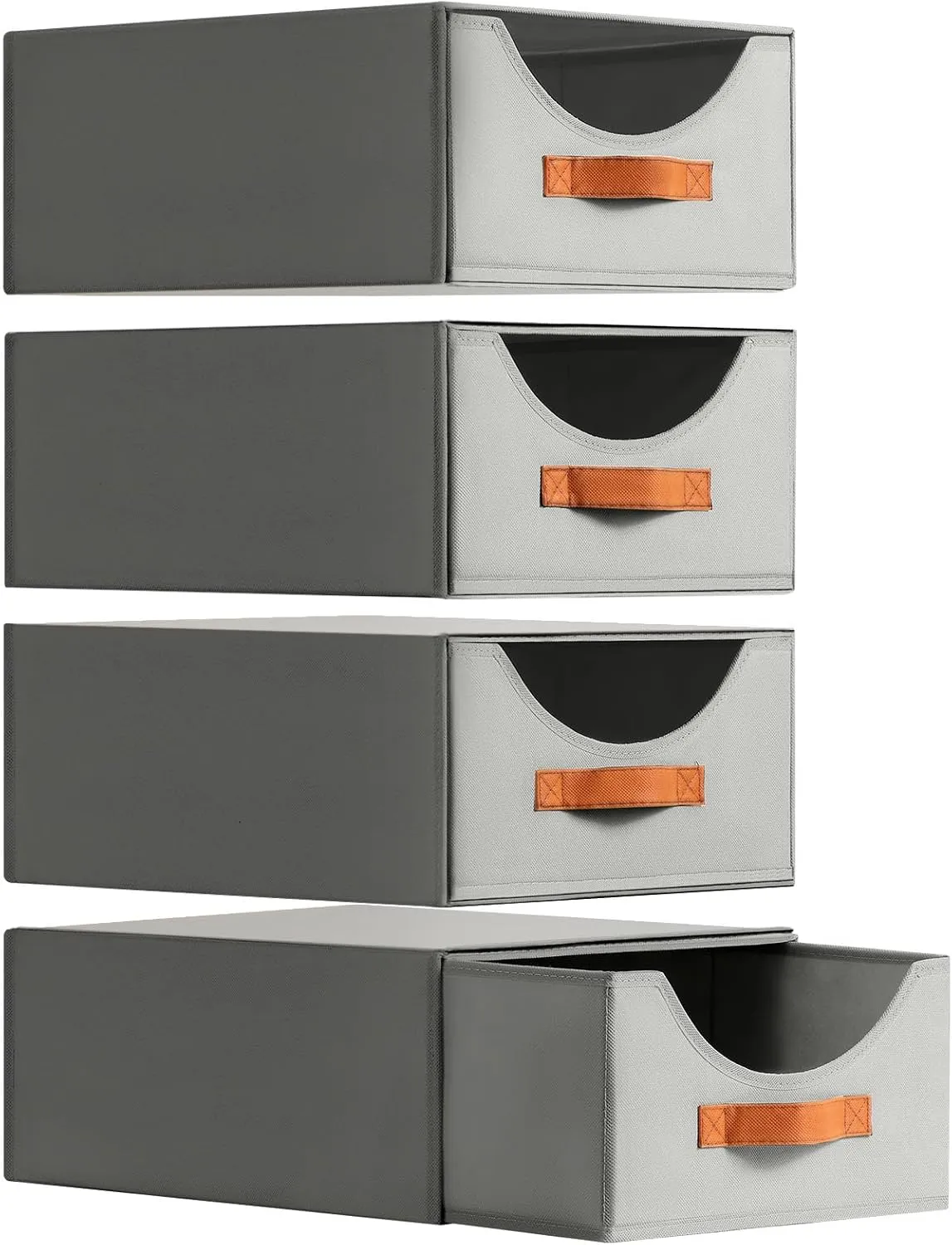 Large Closet Storage Bins with Drawer, Fabric Bins for Organization, Collapsible Storage Drawers Organizer for Bedroom, Living Room, 4 Pack, Grey