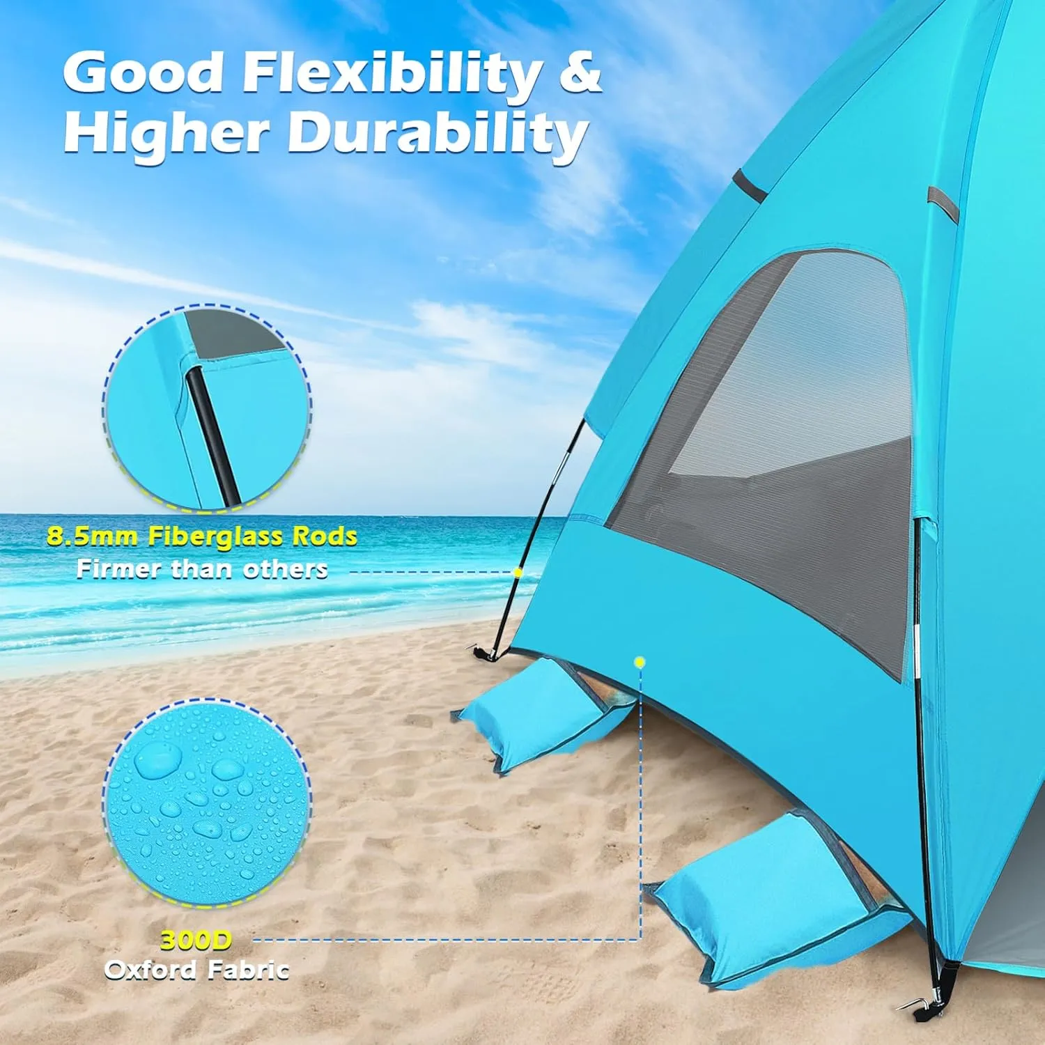 Large Folding Beach Tent Portable Sun Shade Shelter for Family Hiking Camping Light UPF Uv Ventilated Easy Setup Lightweight Accommodates People