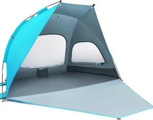 Large Folding Beach Tent Portable Sun Shade Shelter for Family Hiking Camping Light UPF Uv Ventilated Easy Setup Lightweight Accommodates People