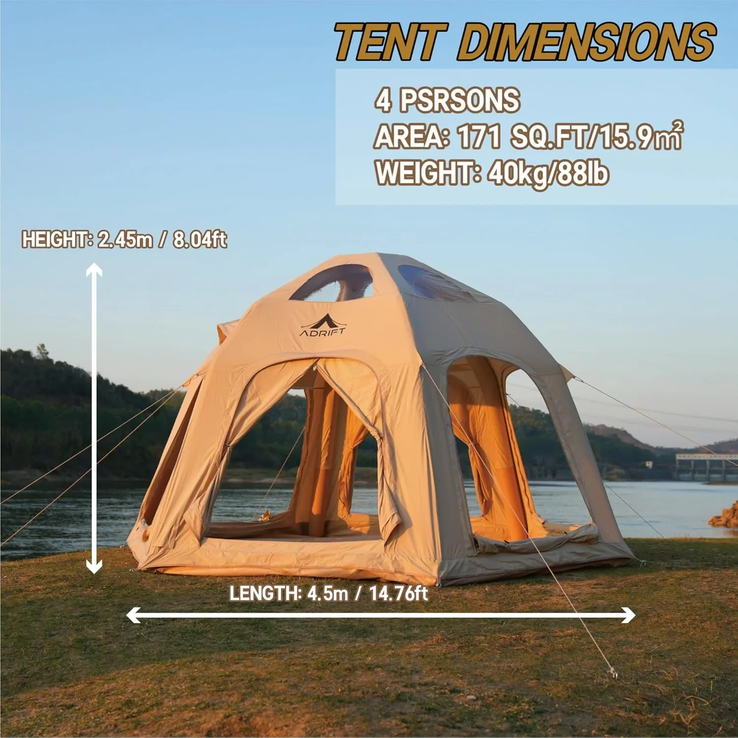 Large Inflatable Tents for Camping, Luxury Canvas Blow up Tent for Adult 2/4/8 Person, Easy Setup Inflatable Dome House Glamping Tents with Pump, 2 Room, Waterproof Hot Tent with Stove Jack