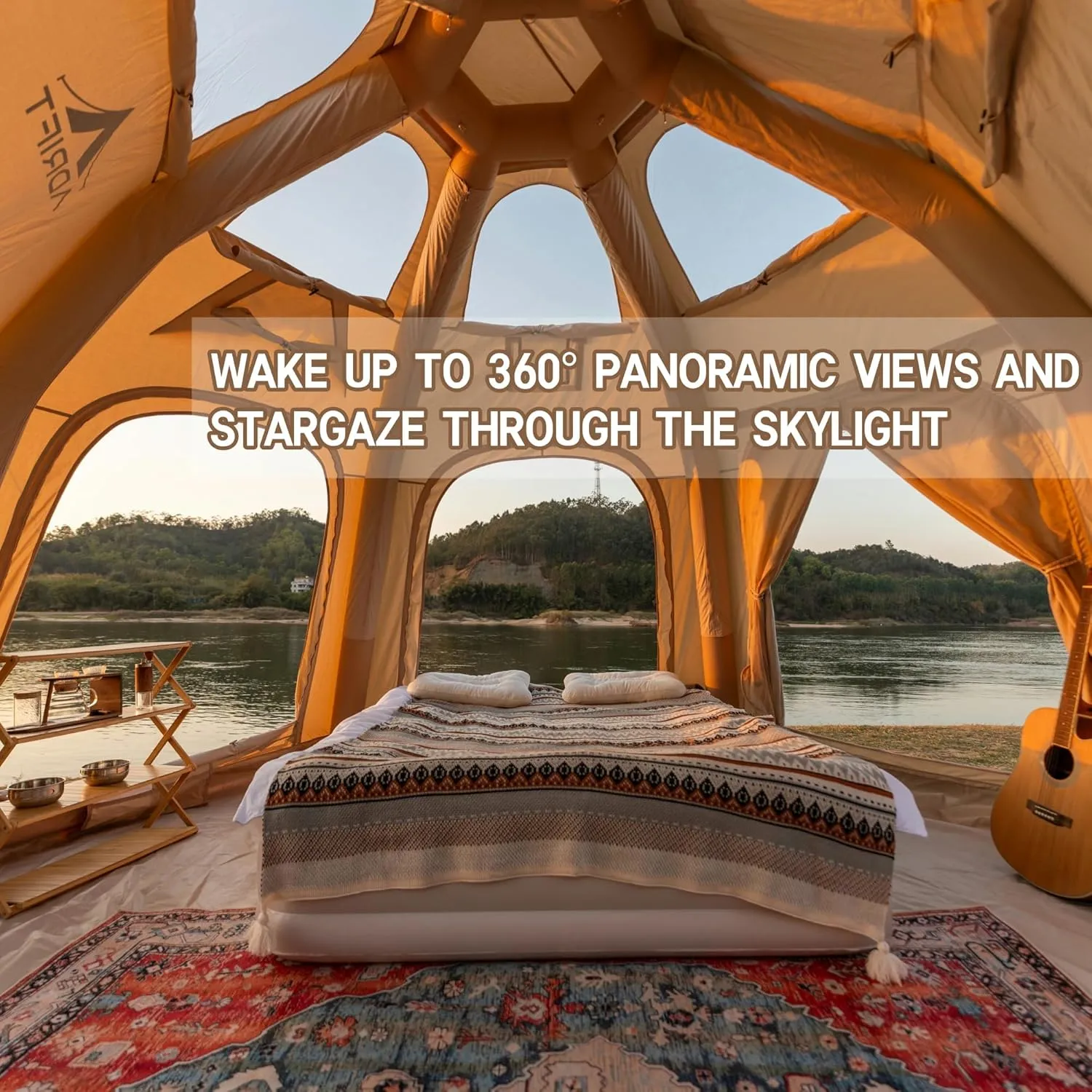 Large Inflatable Tents for Camping, Luxury Canvas Blow up Tent for Adult 2/4/8 Person, Easy Setup Inflatable Dome House Glamping Tents with Pump, 2 Room, Waterproof Hot Tent with Stove Jack