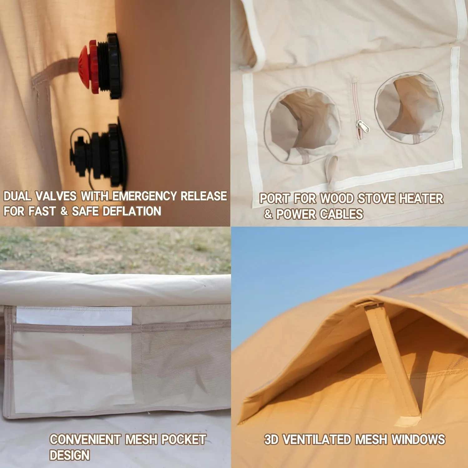 Large Inflatable Tents for Camping, Luxury Canvas Blow up Tent for Adult 2/4/8 Person, Easy Setup Inflatable Dome House Glamping Tents with Pump, 2 Room, Waterproof Hot Tent with Stove Jack