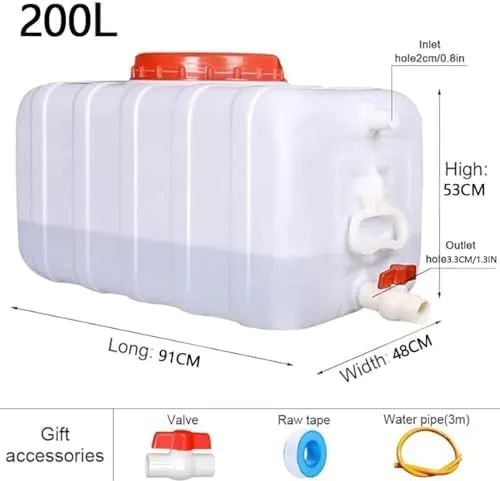 Large Plastic Water Storage Tanks 50L/80L/110L/200L Emergency Water Storage Camping & Hiking Water Storage Water Container Multifunctional Water Tank