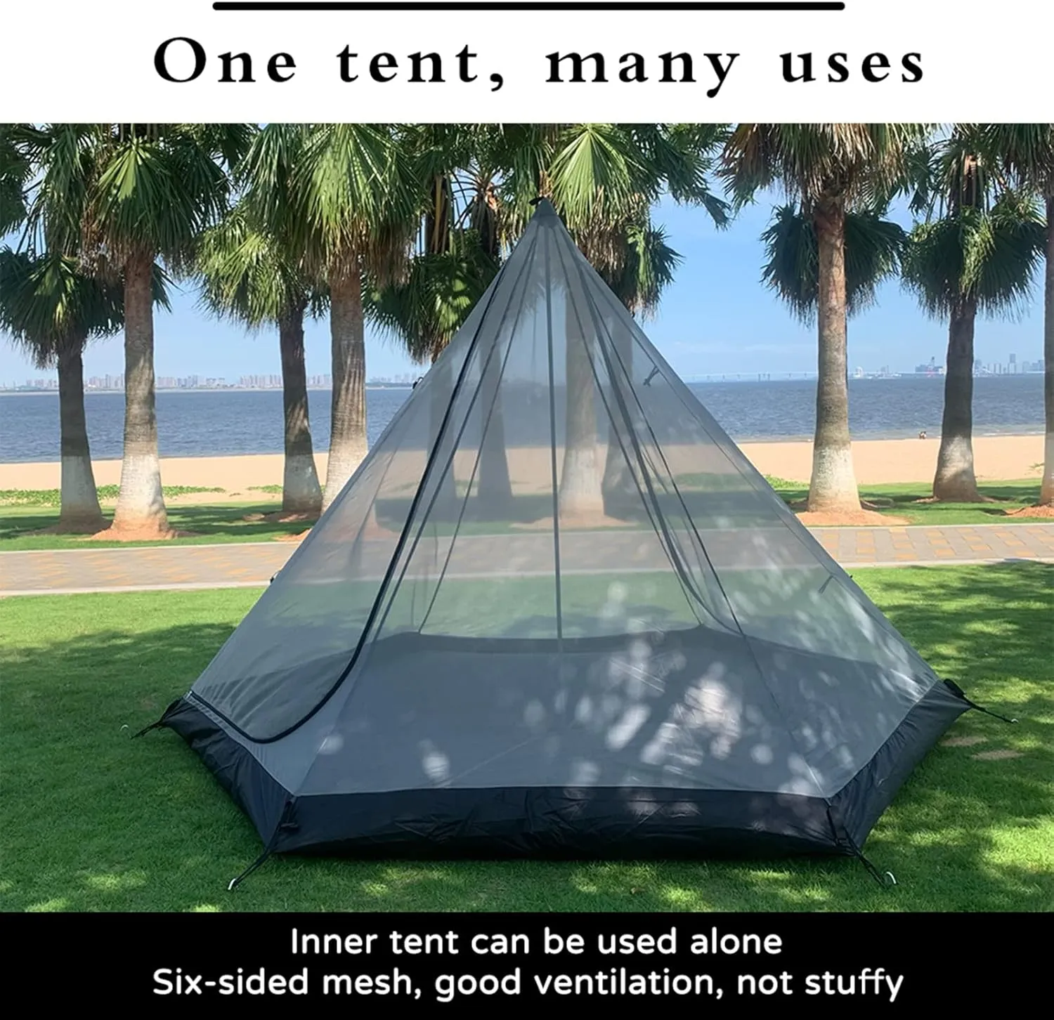 Large Space Pyramid Tipi Tent Ultralight Family Camping Tent Windproof Outdoor Teepee Tent for Adults 4 Person Double Layer Tents
