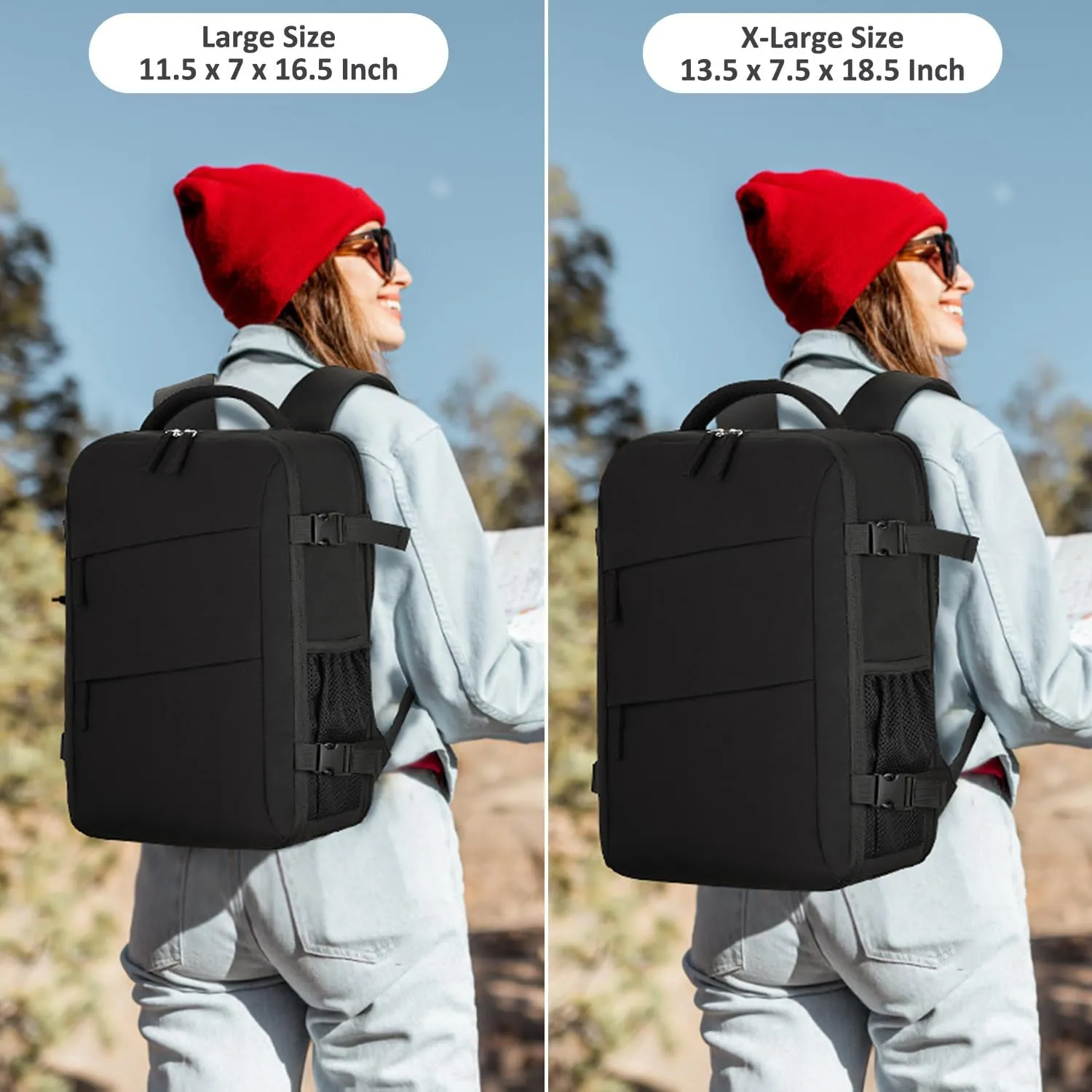 Large Travel Backpack Personal Item Size for Women Men TSA Approved Waterproof 17 Inch Laptop Backpack College Business Work Weekender Hiking Travel Essentials Backpack Black