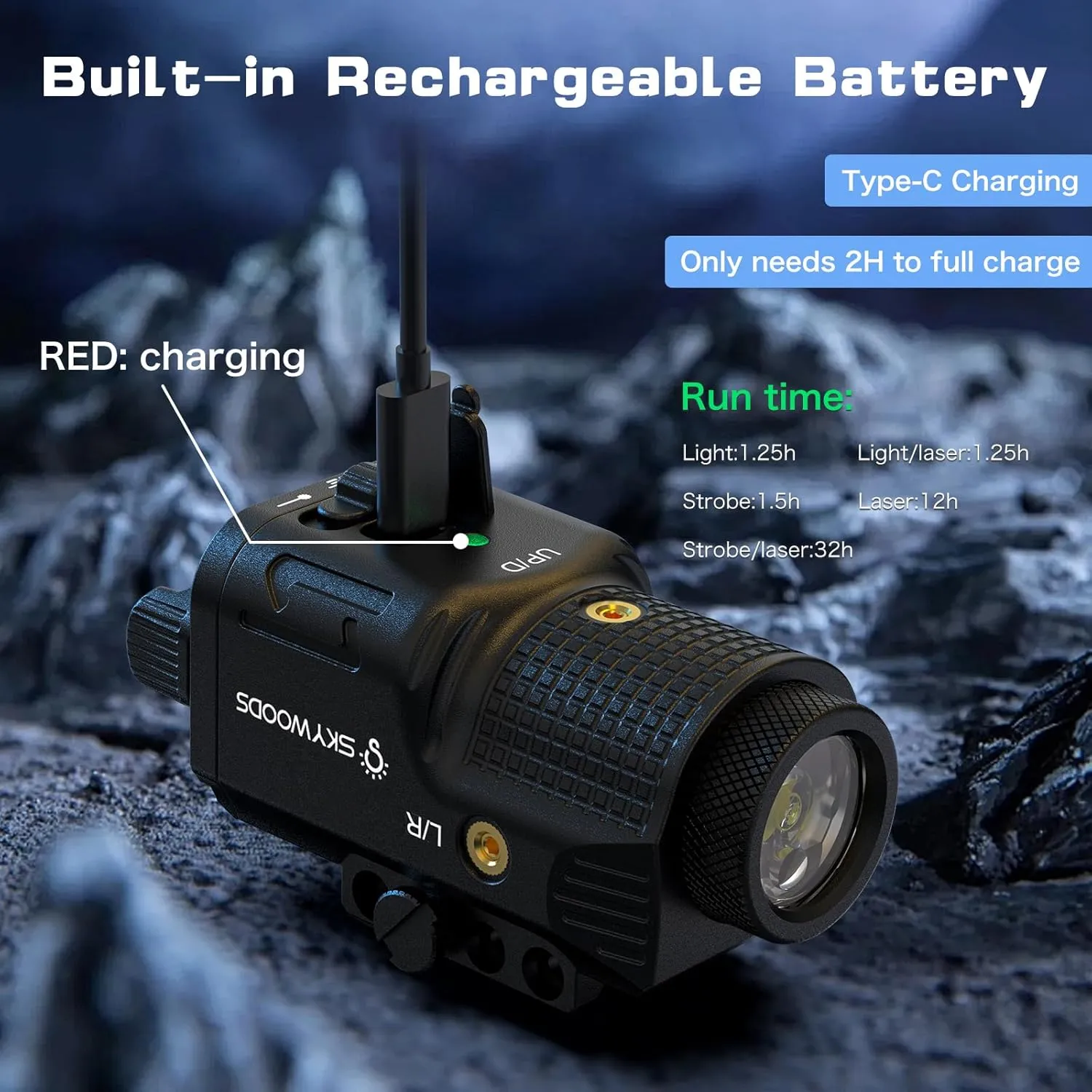 Laser Light Combo - 800 Lumens Laser Beam and Flashlight for Pistol Rifle with Picatinny 1913 Rail, Tactical Blue Gun Laser Light Combo, USB C Rechargeable 500mAh Battery