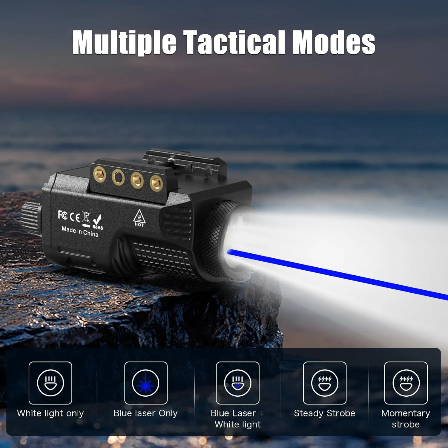 Laser Light Combo - 800 Lumens Laser Beam and Flashlight for Pistol Rifle with Picatinny 1913 Rail, Tactical Blue Gun Laser Light Combo, USB C Rechargeable 500mAh Battery