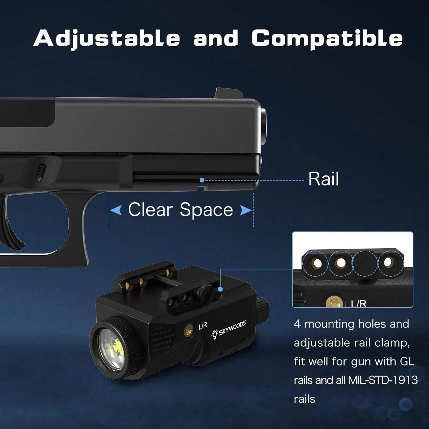 Laser Light Combo - 800 Lumens Laser Beam and Flashlight for Pistol Rifle with Picatinny 1913 Rail, Tactical Blue Gun Laser Light Combo, USB C Rechargeable 500mAh Battery
