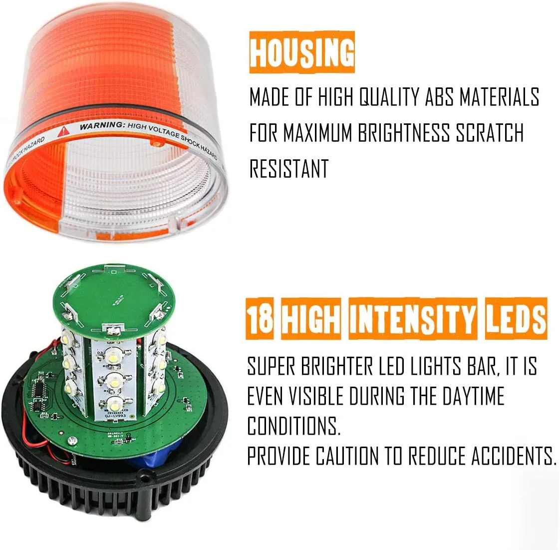 LE-JX Amber/White Wireless Rotating Beacon Orange Battery Led Strobe Warning Light Roof Top Plow Hazard Flash Emergency Lights 12V with Magnetic Base Mount and Rechargeable Plug(Yellow/White, 18 LED)
