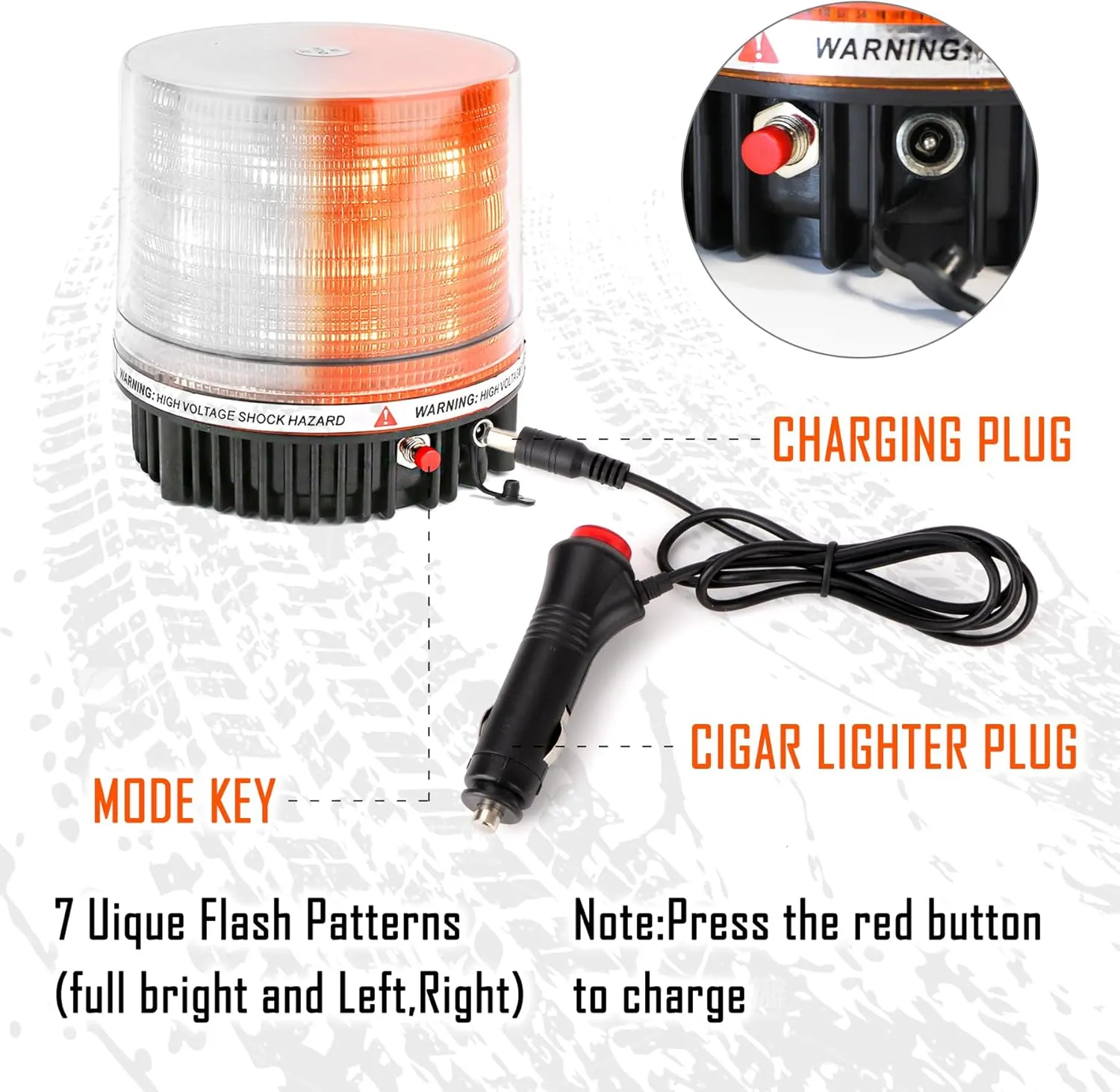LE-JX Amber/White Wireless Rotating Beacon Orange Battery Led Strobe Warning Light Roof Top Plow Hazard Flash Emergency Lights 12V with Magnetic Base Mount and Rechargeable Plug(Yellow/White, 18 LED)