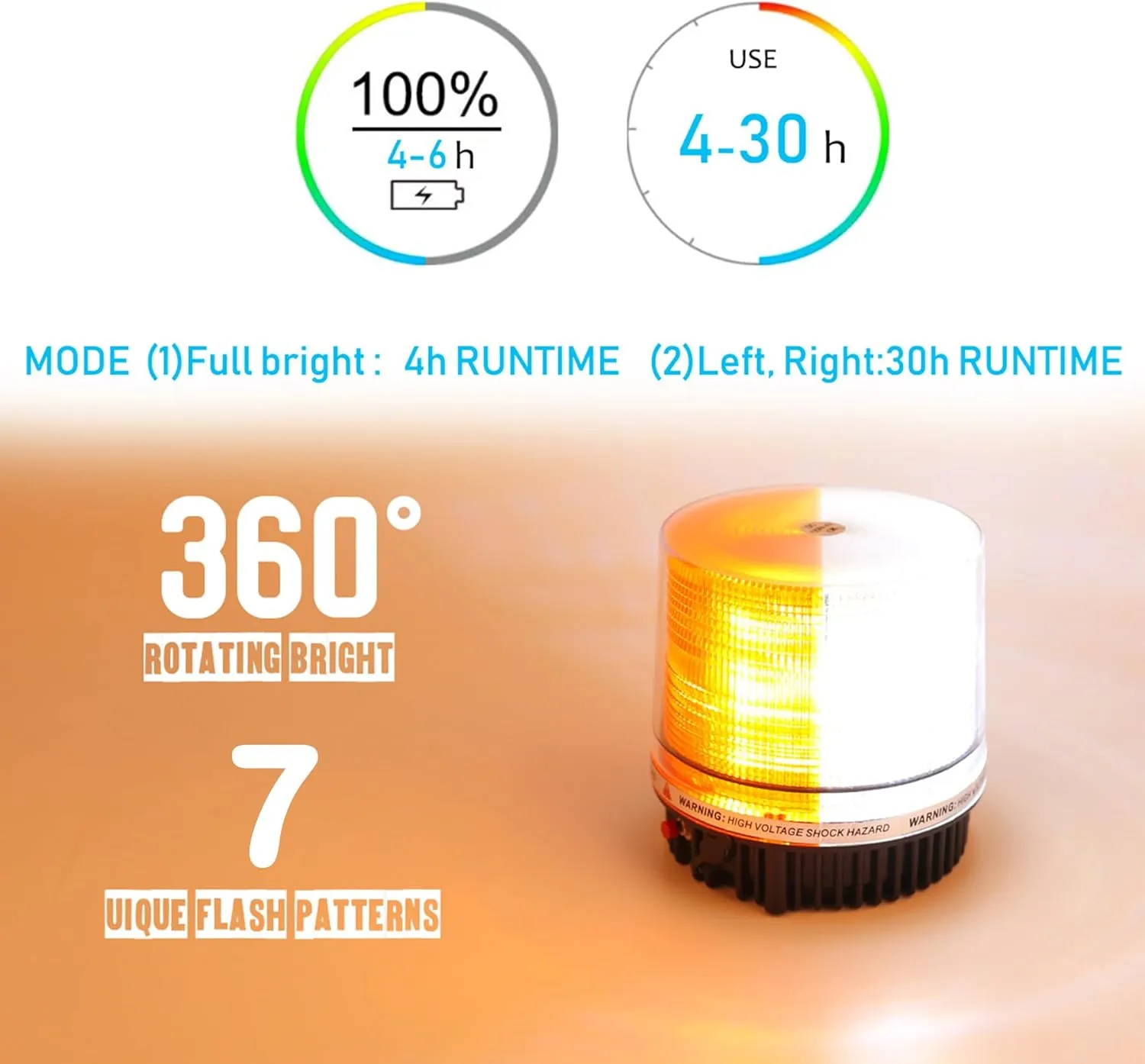 LE-JX Amber/White Wireless Rotating Beacon Orange Battery Led Strobe Warning Light Roof Top Plow Hazard Flash Emergency Lights 12V with Magnetic Base Mount and Rechargeable Plug(Yellow/White, 18 LED)
