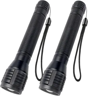 LED Flashlight High Lumens AA Battery Powered, 3 Modes, Adjustable Focus, Small Camping Flashlights for Emergency, Hiking, Power Outages, Everyday Use, Batteries Not Included, 2 Pack