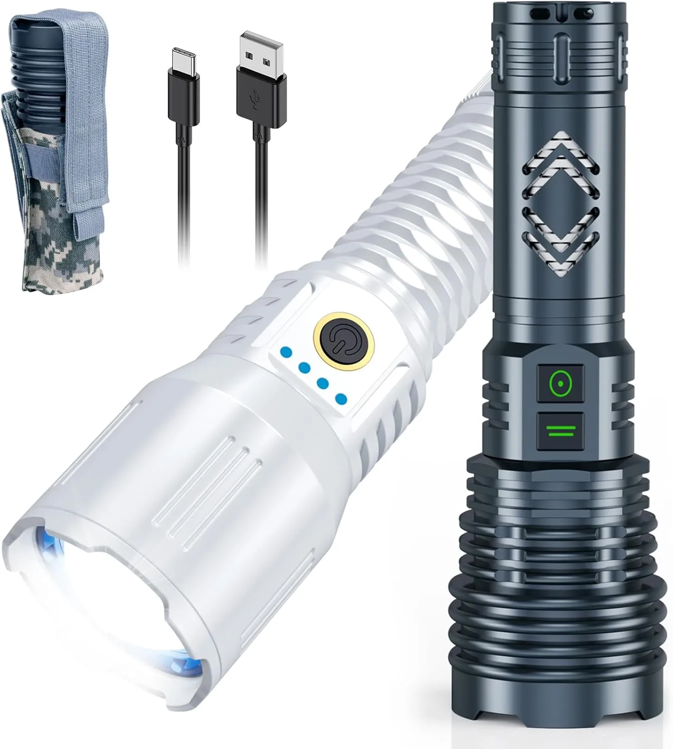 Led Flashlights Lumen High Lumens Rechargeable 2 Pack, Brightest Flash Light with 5 Modes & 31H Runtime, Zoomable, IPX7 Waterproof, Powerful Handheld Flashlights for Home Camping Hiking