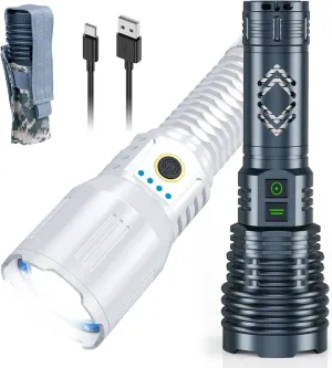Led Flashlights Lumen High Lumens Rechargeable 2 Pack, Brightest Flash Light with 5 Modes & 31H Runtime, Zoomable, IPX7 Waterproof, Powerful Handheld Flashlights for Home Camping Hiking