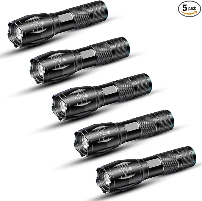 LED Powerful Flashlights 5 Pack, Bright Zoomable Tactical Flashlights High Lumens and 5 Modes, Waterproof Portable Mini Flashlight for Emergency, Camping, and Outdoor Use
