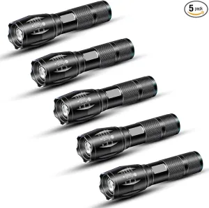 LED Powerful Flashlights 5 Pack, Bright Zoomable Tactical Flashlights High Lumens and 5 Modes, Waterproof Portable Mini Flashlight for Emergency, Camping, and Outdoor Use