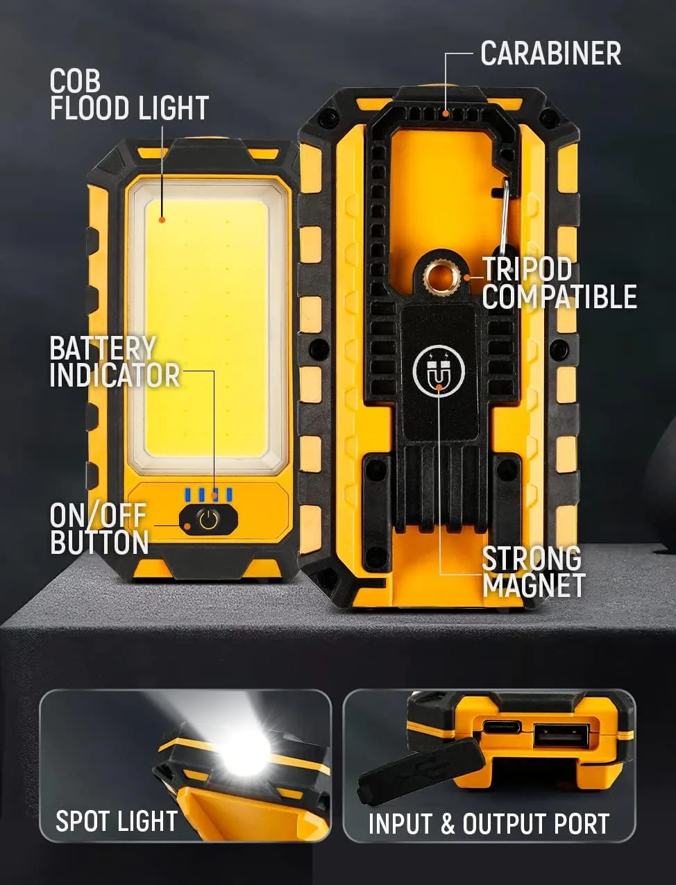 LED Rechargeable Magnetic Work Light 40W 1500Lumens, Hanging Hook 4 Lighting Modes, Job Site Lighting for Car Repairing, Camping, Hunting, and Hurricane(Orange)