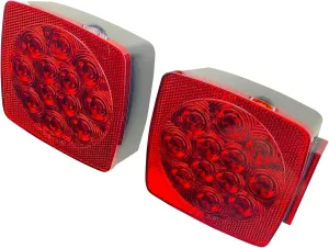 LED Square Trailer Tail Lights – Low Profile Submersible Light Pair – DOT Compliant Rear Marker, Brake, and Turn Signal Lamps – Waterproof, No Harness Included