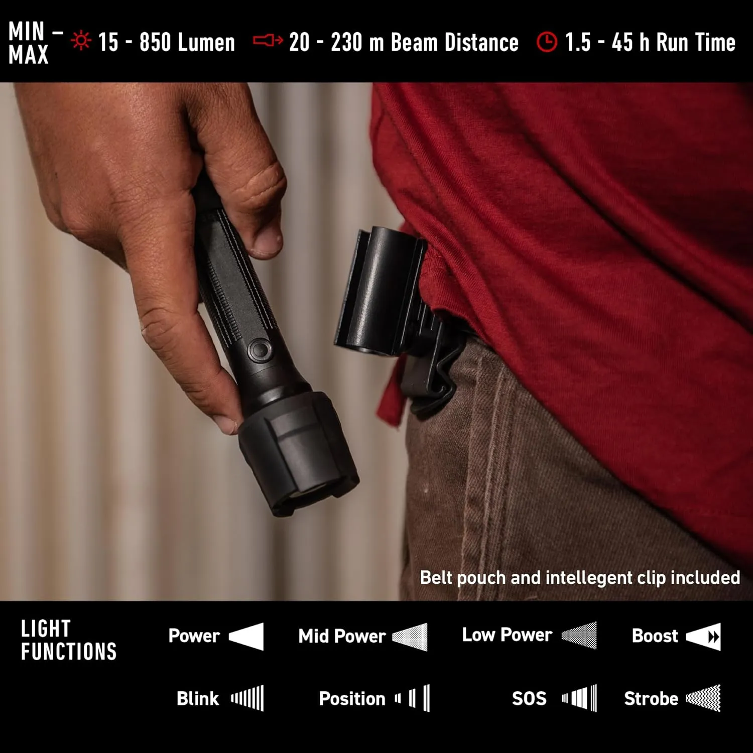 Ledlenser, P6R Work Rechargeable Flashlight, High Power LED, 850 Lumens, Waterproof Light for Professional, Home, Outdoor, Emergency Use, Black