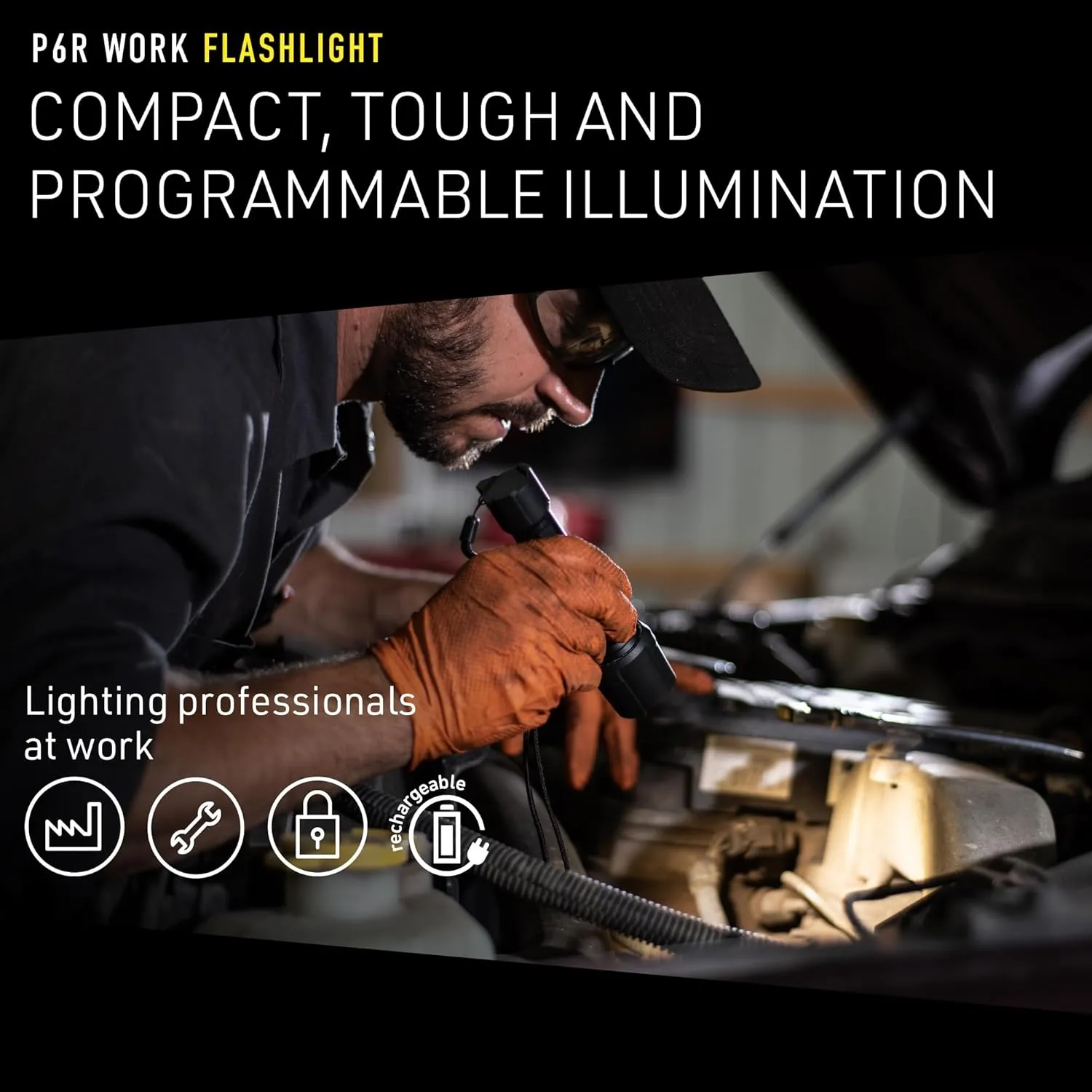 Ledlenser, P6R Work Rechargeable Flashlight, High Power LED, 850 Lumens, Waterproof Light for Professional, Home, Outdoor, Emergency Use, Black