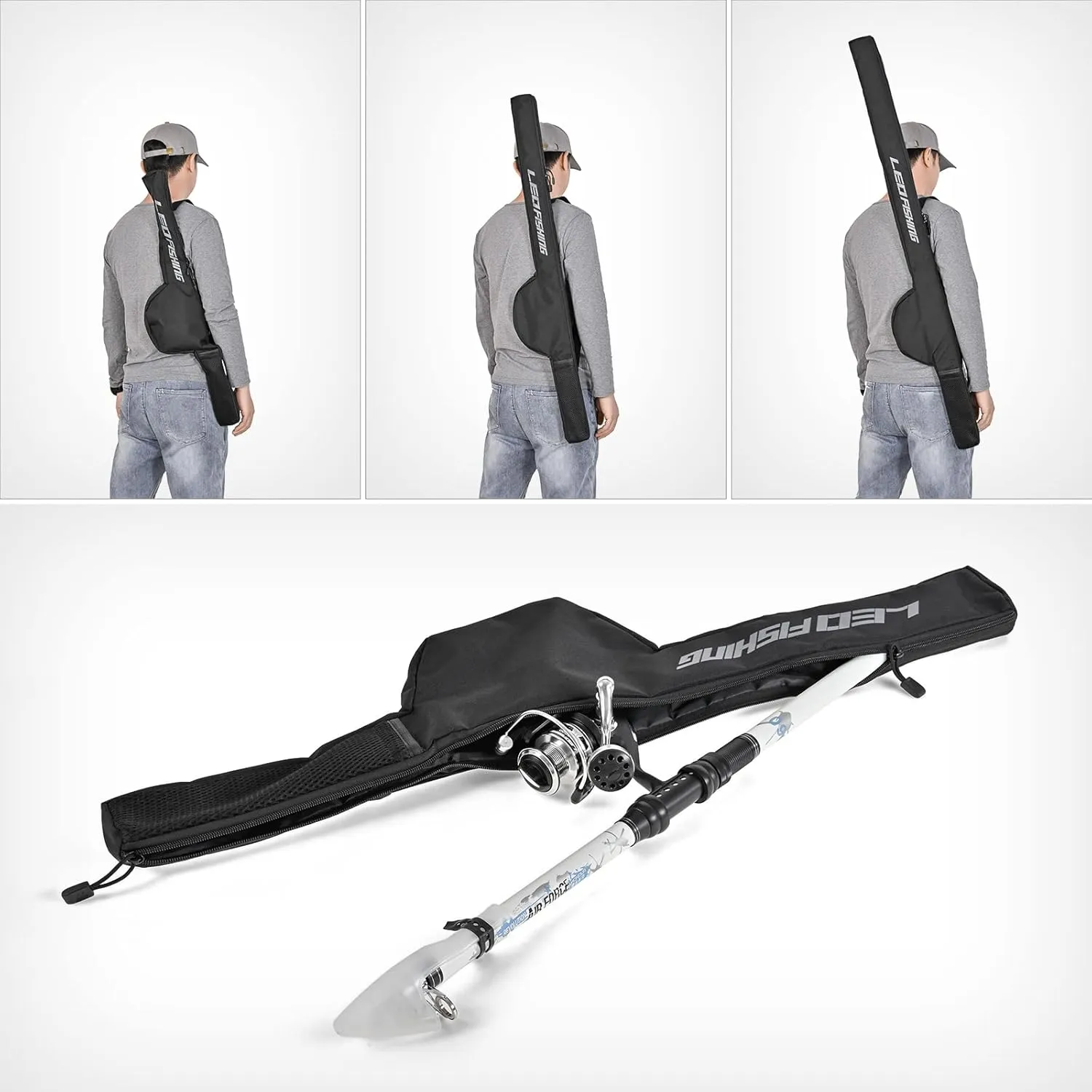 LEOFISHING Portable Fishing Rod Case Folding Fishing Pole Bag Fishing Pole Tackle Protective Cover Case Fishing Spinning Rod Bag Special Design for Fishing Poles with Reels 3 Size (Big)