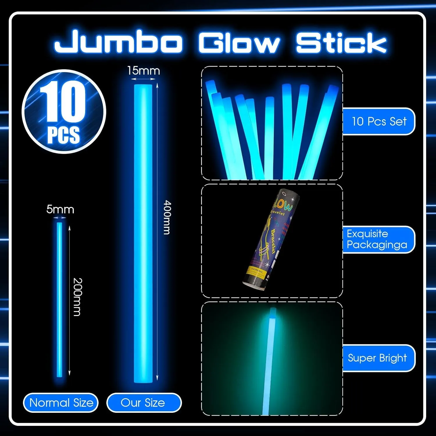 Lewtemi 10 Pcs 14 Inch Large Glow Sticks Christmas Jumbo Sticks Big Glow Stick Giant Light Stick Emergency Light Stick for Camping Accessories, Survival Kit