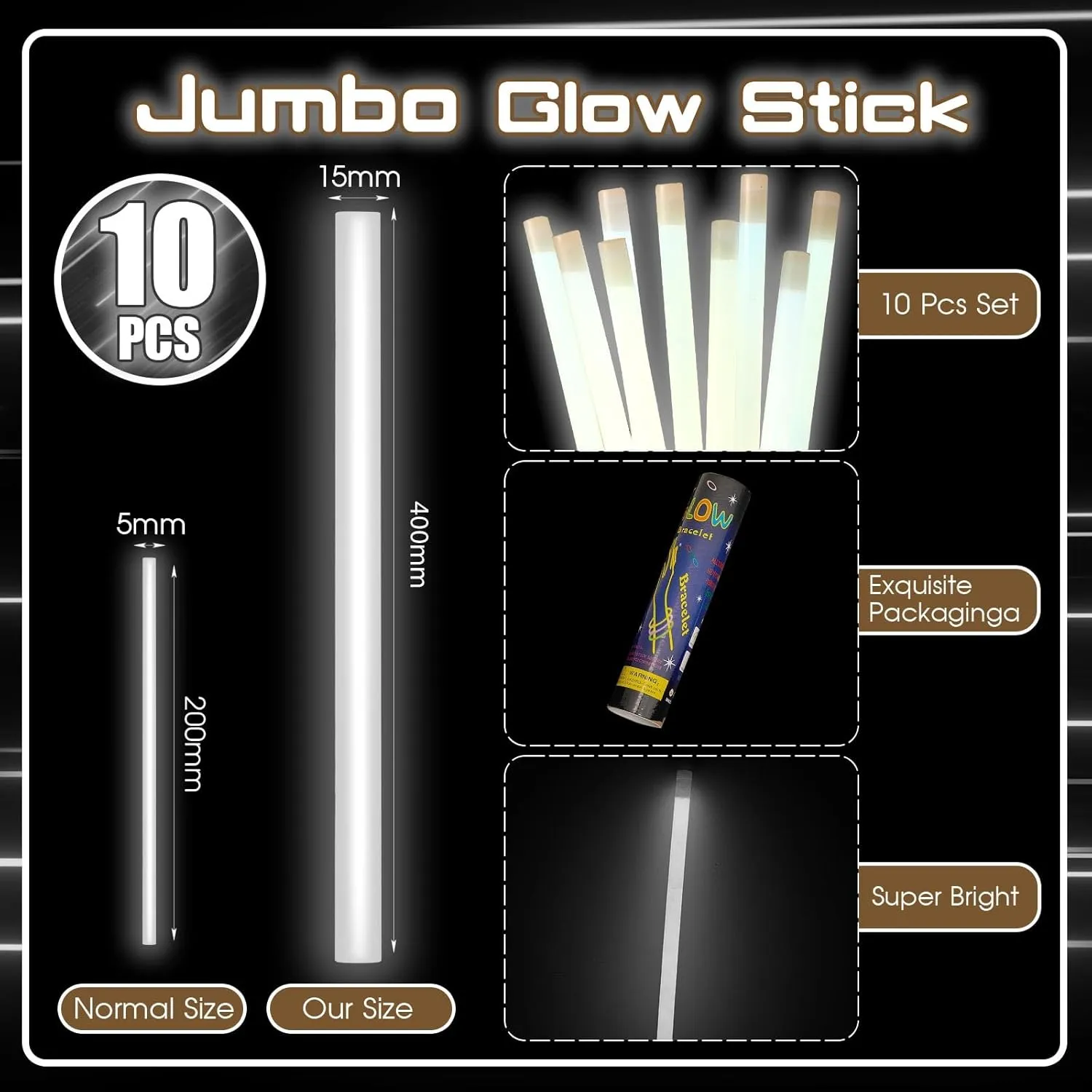 Lewtemi 10 Pcs 14 Inch Large Glow Sticks Christmas Jumbo Sticks Big Glow Stick Giant Light Stick Emergency Light Stick for Camping Accessories, Survival Kit