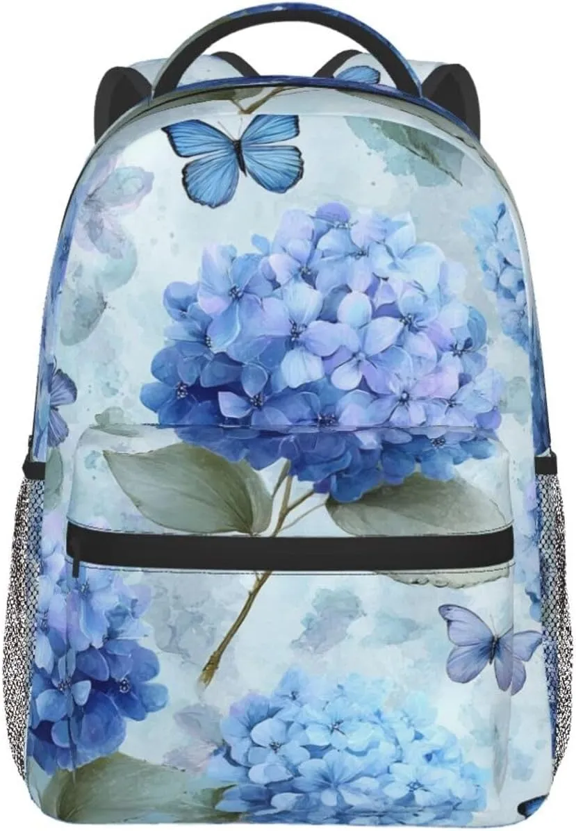 Light Blue Hydrangea Practical Backpack For Trekking Office Gift