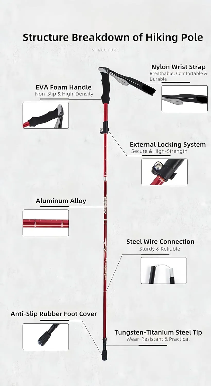 Lightweight Aluminum Collapsible Trekking Poles – Adjustable Quick-Lock Walking Sticks for Hiking & Backpacking, 5-Section Foldable Design (Men & Women)