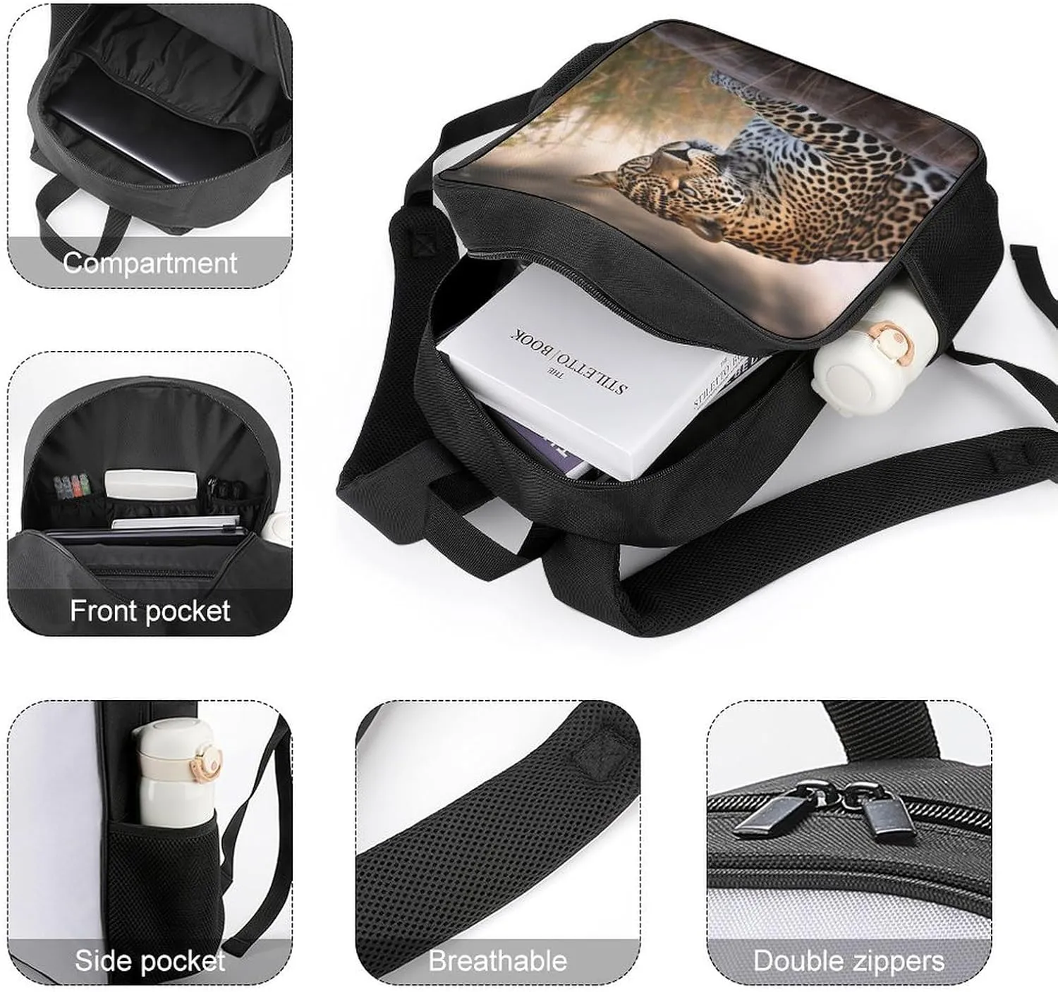 Lightweight Backpacks Cute Travel Bag Durable African Animal Leopard Printing Small Travel Backpack For Women & Men