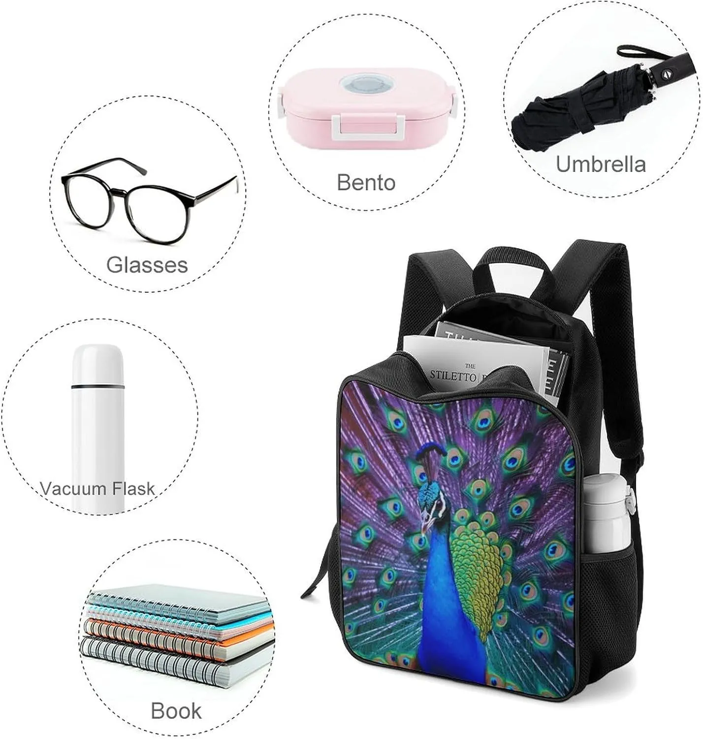 Lightweight Backpacks Cute Travel Bag Durable Beauty Peacock Printing Small Travel Backpack For Women & Men