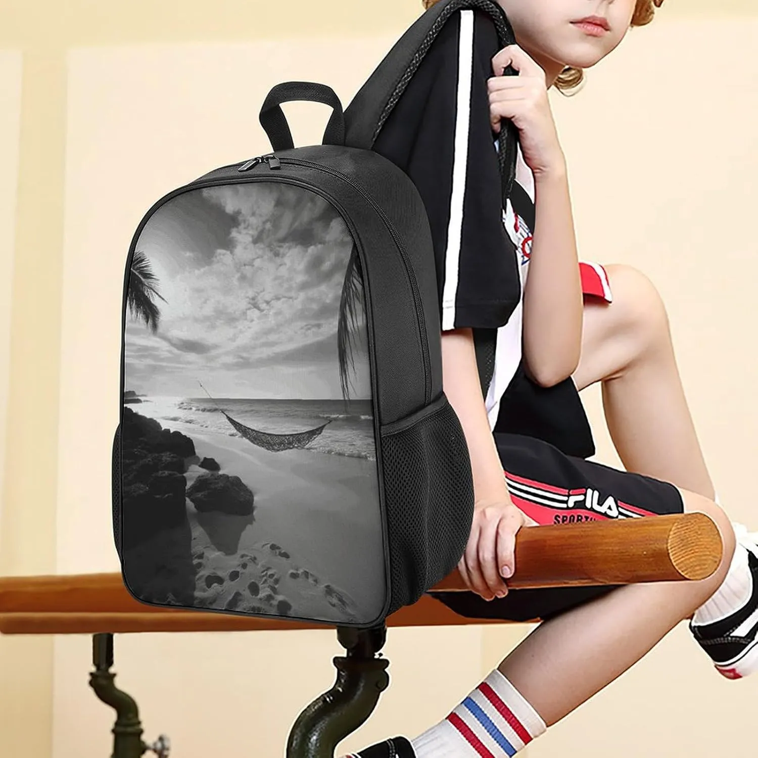 Lightweight Backpacks Cute Travel Bag Durable Black And White Beach Printing Small Travel Backpack For Women & Men