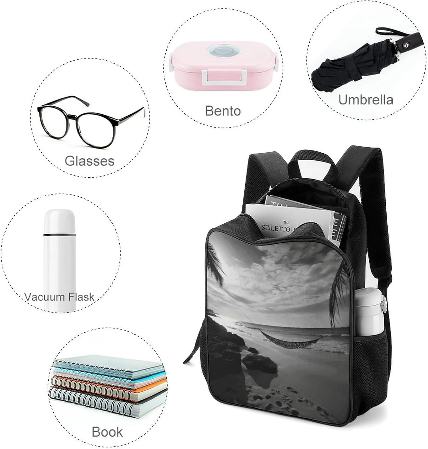 Lightweight Backpacks Cute Travel Bag Durable Black And White Beach Printing Small Travel Backpack For Women & Men