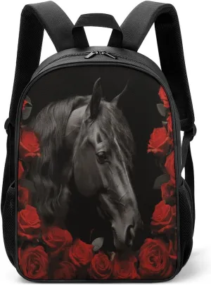 Lightweight Backpacks Cute Travel Bag Durable Black Horse Printing Small Travel Backpack For Women & Men