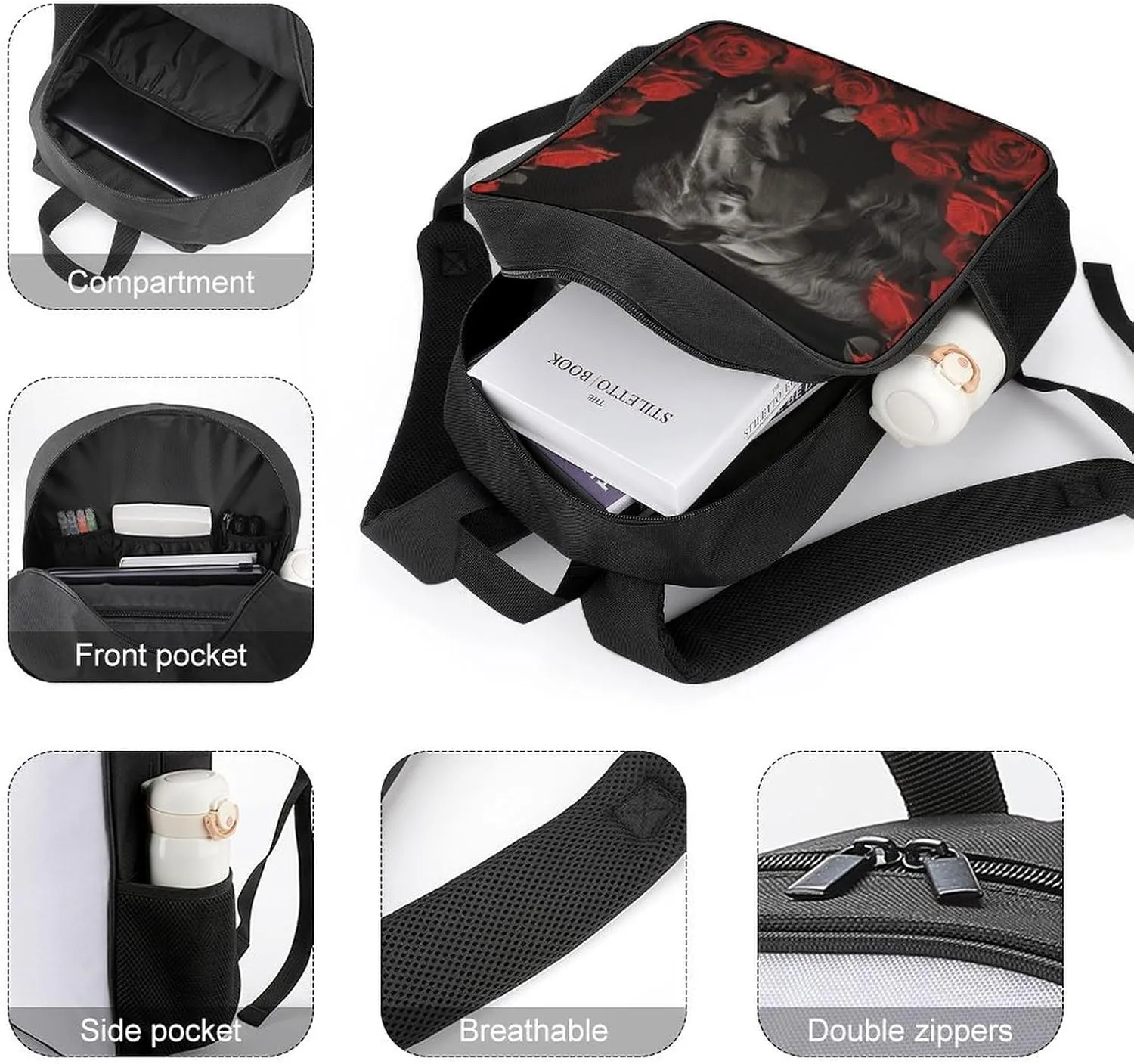Lightweight Backpacks Cute Travel Bag Durable Black Horse Printing Small Travel Backpack For Women & Men