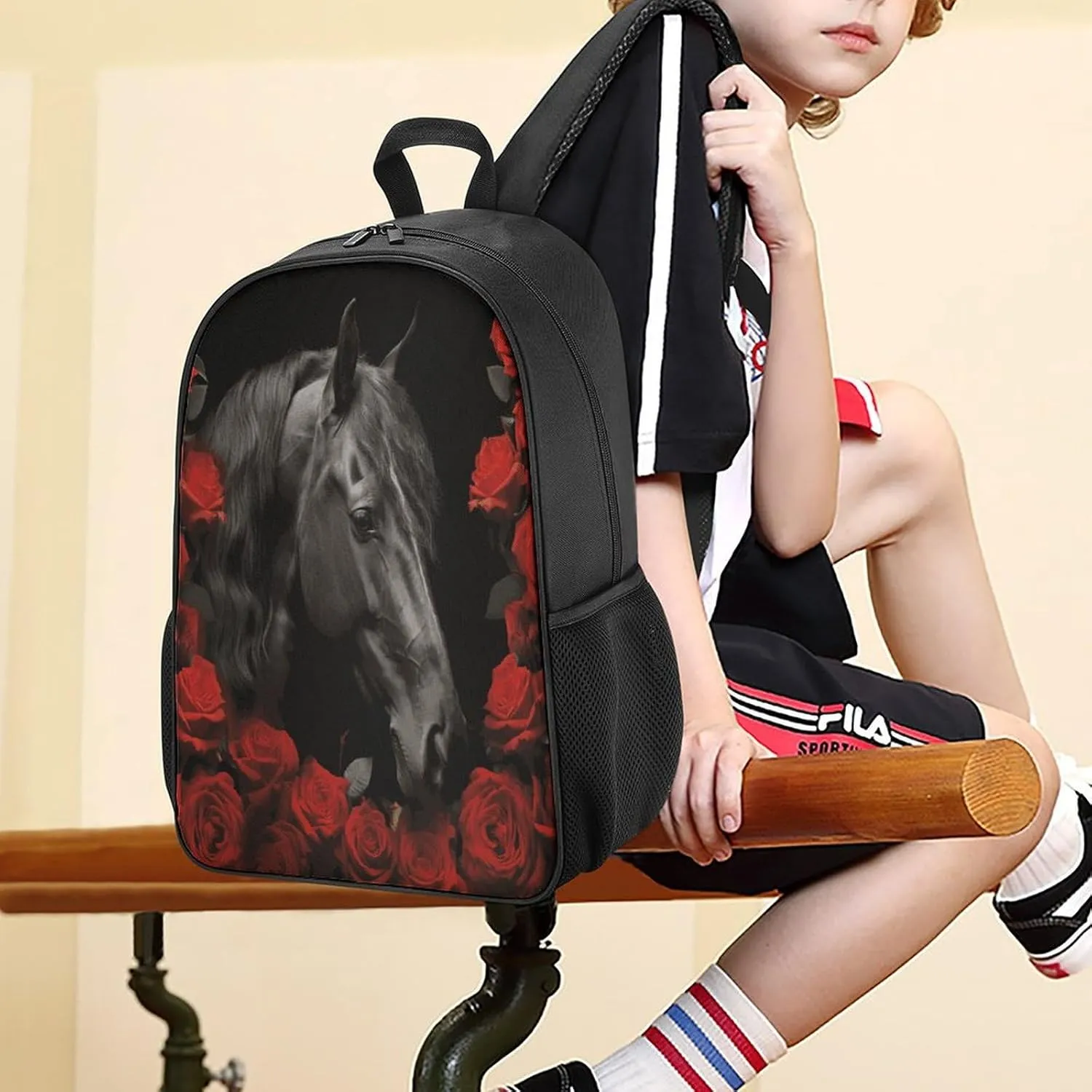 Lightweight Backpacks Cute Travel Bag Durable Black Horse Printing Small Travel Backpack For Women & Men