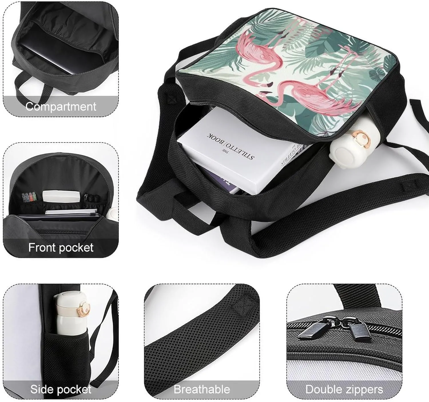 Lightweight Backpacks Cute Travel Bag Durable Cartoon Pink Bird Printing Small Travel Backpack For Women & Men